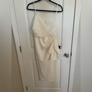 White one shoulder midi slit dress